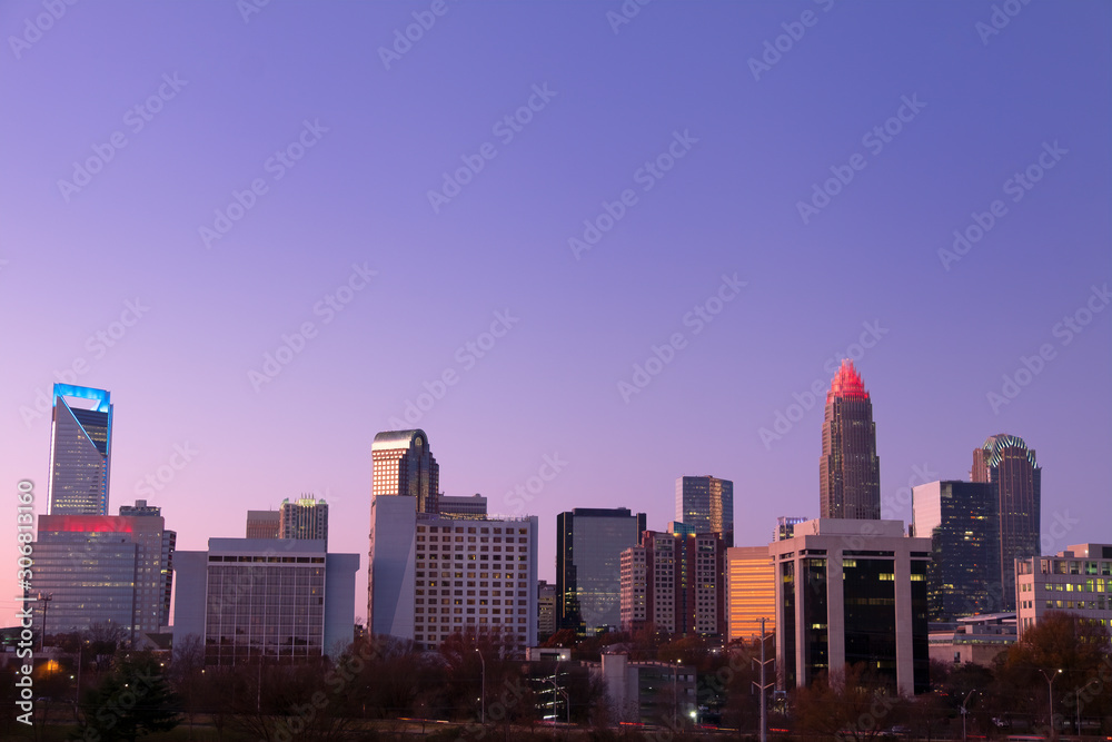 Evening View of Skyline of Charlotte, NC