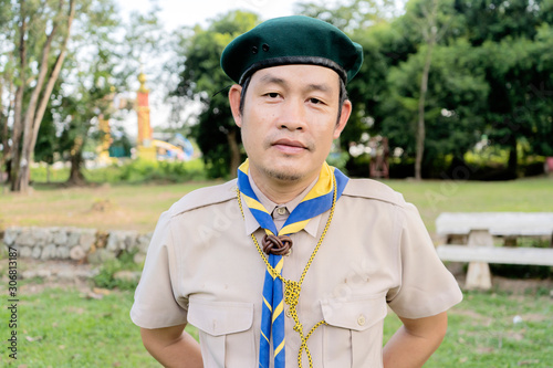 scout in Thailand. Traditional boy scout costume. photo