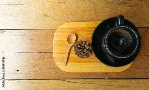 Empty coffee cup after drink on wooden table
