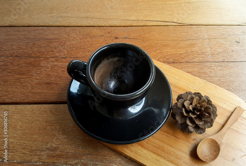 Empty coffee cup after drink on wooden table