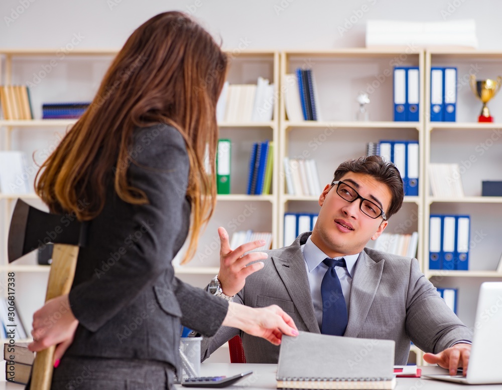 Office conflict between man and woman Office conflict between man and woman