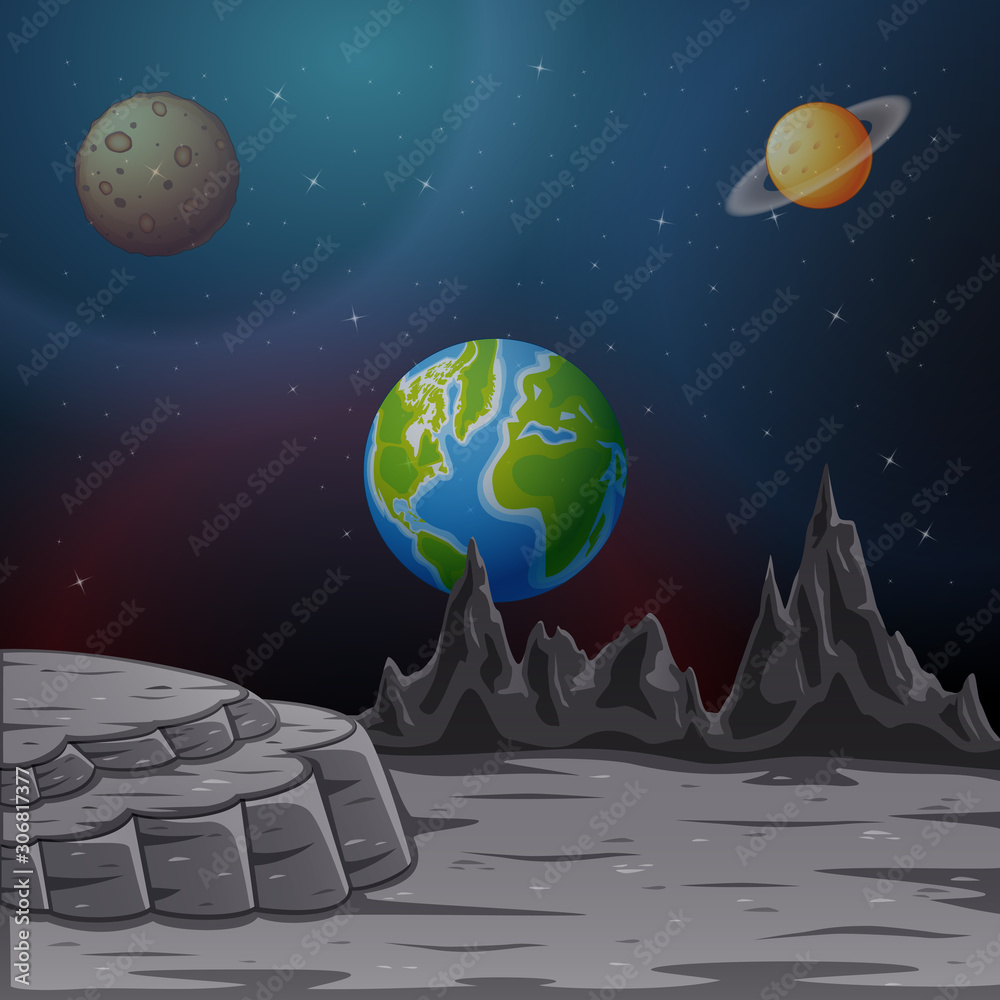 Fototapeta premium Space background with planets and sky illustration