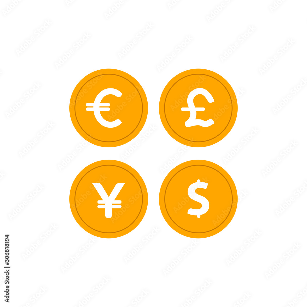 Currency icon set. Money sign. Euro, Dollar, Yen, Pound. Vector illustration. Currency icon set. Money sign. Euro, Dollar, Yen, Pound. Vector illustration.