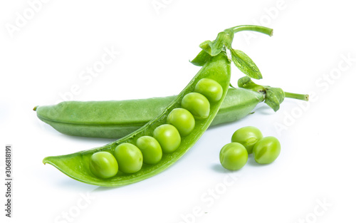 Fényképezés green pea vegetable bean isolated on white background
