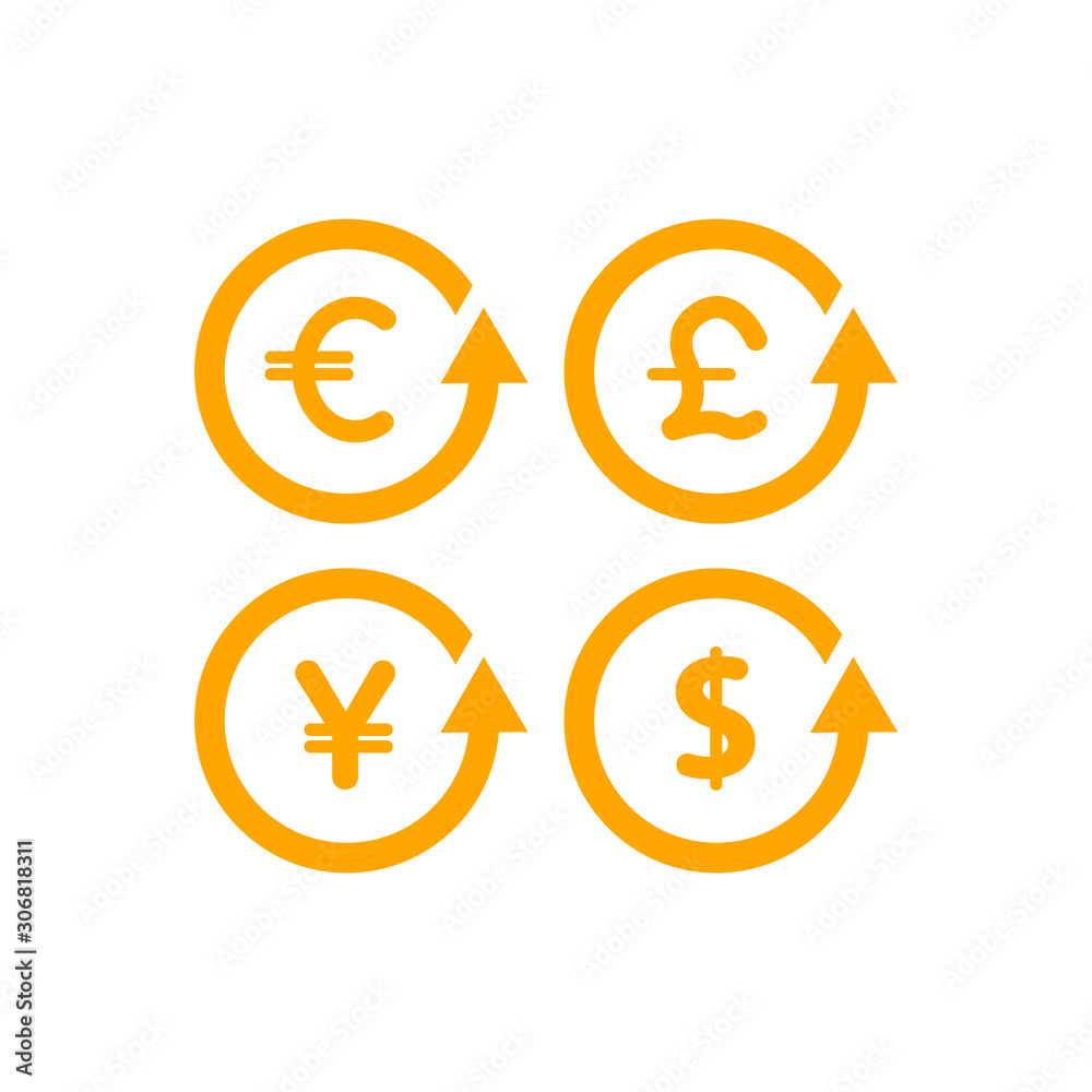 Currency icon set. Money sign. Euro, Dollar, Yen, Pound. Vector illustration. Currency icon set. Money sign. Euro, Dollar, Yen, Pound. Vector illustration.