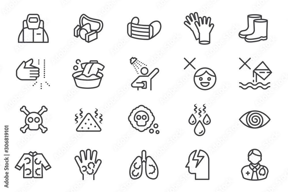 The protection and care when using pesticides or dangerous chemistry. Outline icon style. The protection and care when using pesticides or dangerous chemistry. Outline icon style.