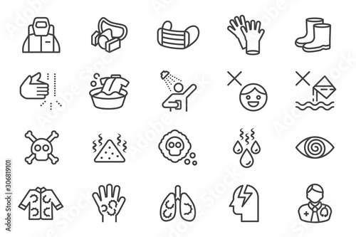 The protection and care when using pesticides or dangerous chemistry. Outline icon style.