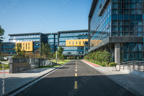 Modern apartment buildings in a green residential area in the city photo