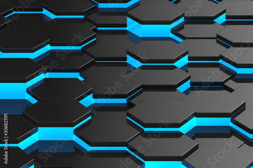 Black hexagon background. 3...