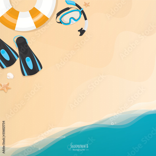 Swim ring and snorkeling accessories on the beach