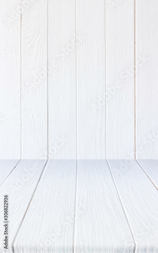 Vintage white wood background . Old wooden table painted in white color.