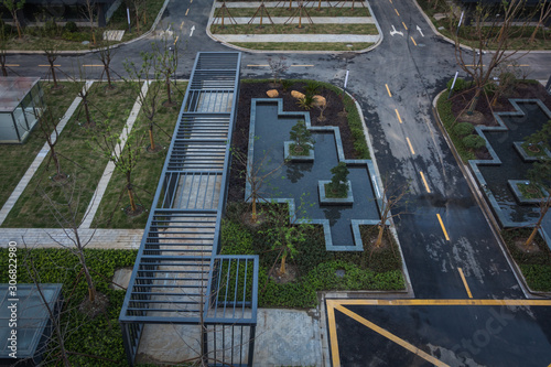 Park with trees and fountains in front of the Business Center photo