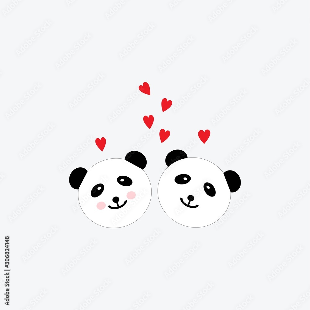  panda love red hearts vector