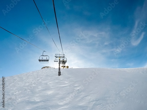 ski lift in blue sky