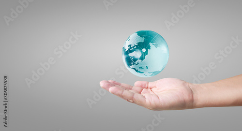 Globe  earth in human hand  . Earth image provided by Nasa