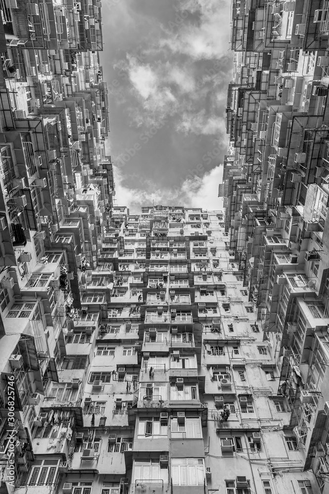 High rise old apartment building in Hong Kong city