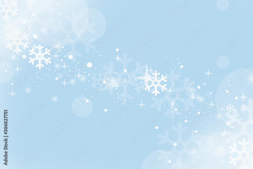 blue winter sky background with snow