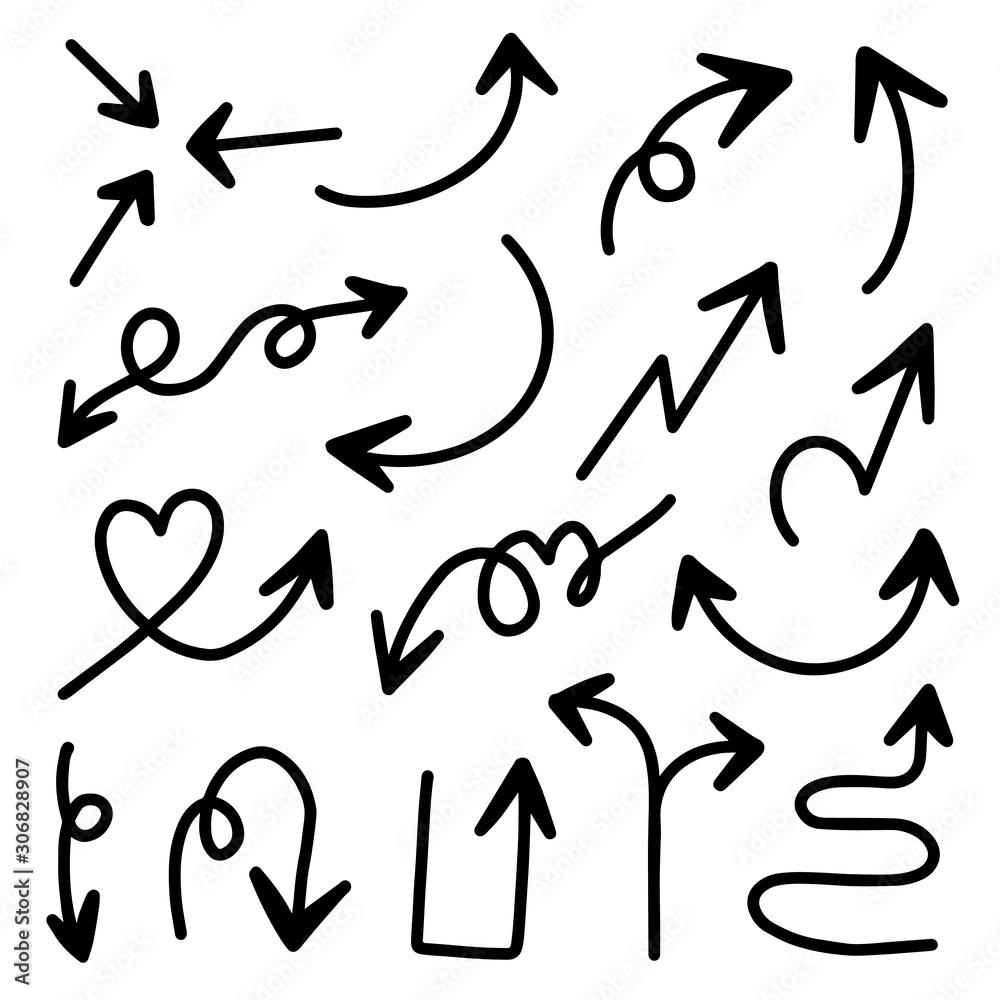 Hand drawn arrow vector icons set. sketch arrow design for business plan and education. Hand drawn arrow vector icons set. sketch arrow design for business plan and education.