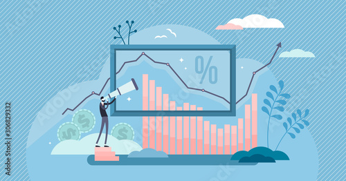 Big picture illustration. Data closeup inspection in tiny persons concept.