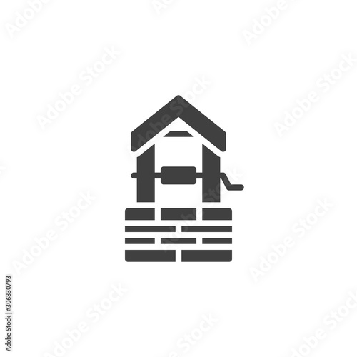 Water well vector icon. filled flat sign for mobile concept and web design. Brick well with roof glyph icon. Symbol, logo illustration. Vector graphics