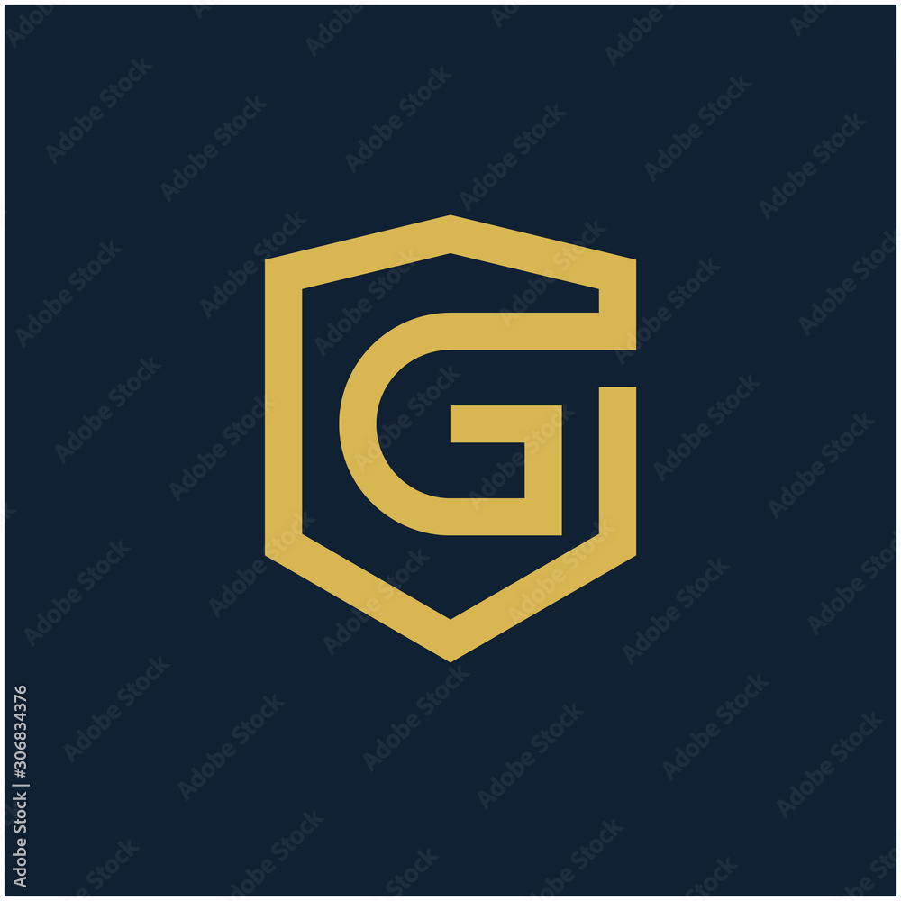 initial Letter G with Shield frame line art element. Shield Line geometry for Security logo. Logo Icon Template for Web and Business Card, Letter Logo Template on Black Background. - vector initial Letter G with Shield frame line art element. Shield Line geometry for Security logo. Logo Icon Template for Web and Business Card, Letter Logo Template on Black Background. - vector