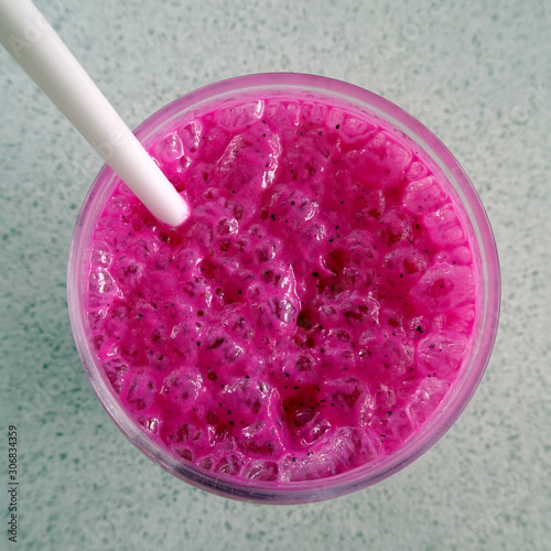 Buah naga or dragon fruit smoothies in a glass