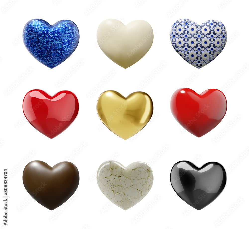 Various Hearts with clipping path - 3D illustration