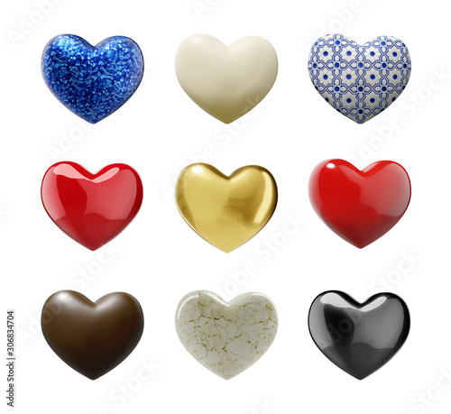 Various Hearts with clipping path - 3D illustration