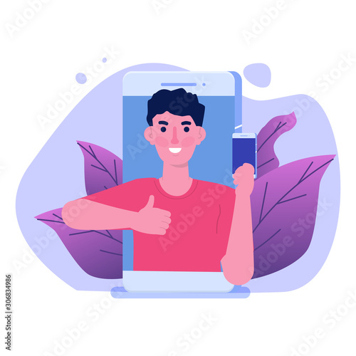 Video blogger, Video tutorials, web vlog,  blog online concept. People On Internet Video.  Tuber character. Vector illustration.