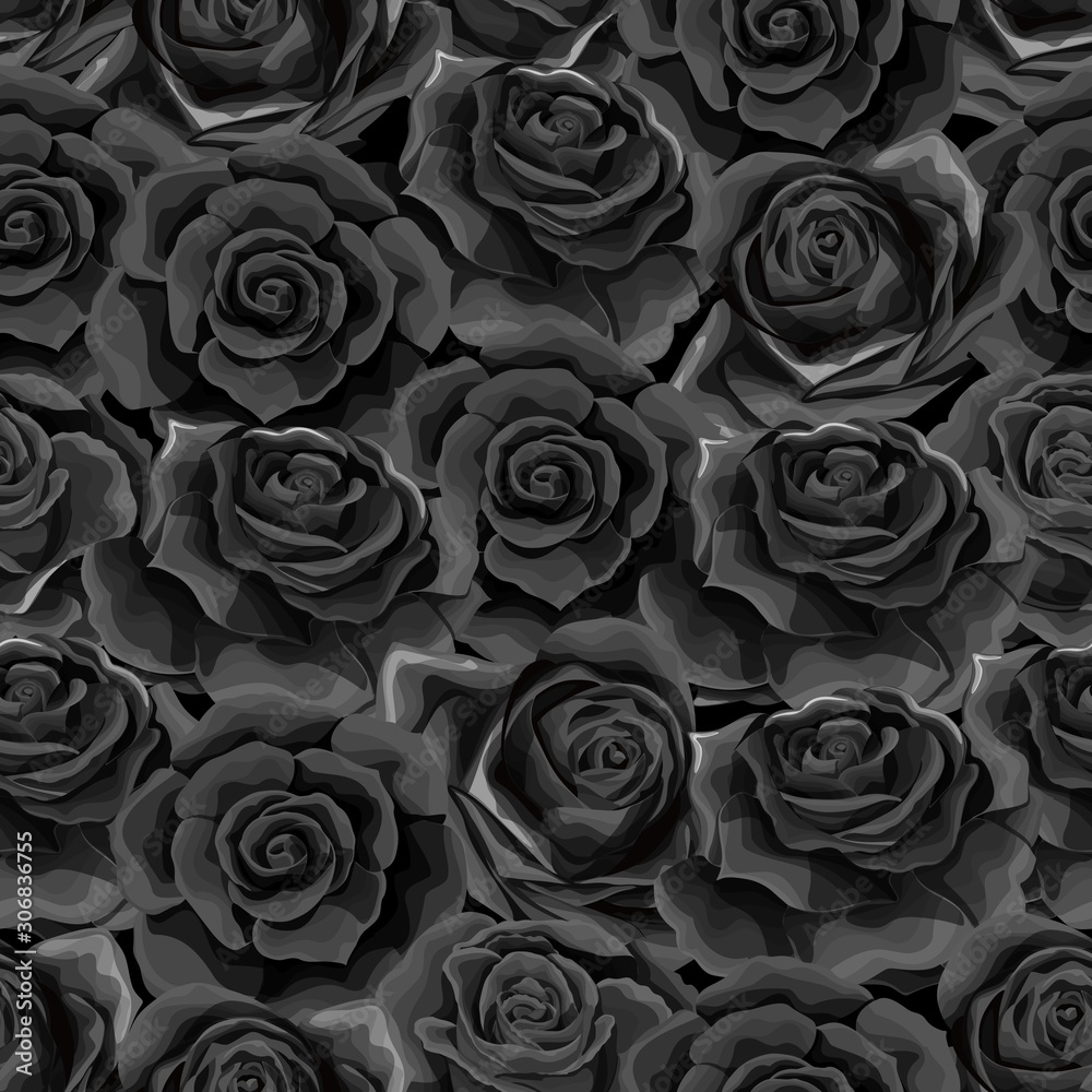 Beautiful black and white monochrome seamless pattern in roses with contours Beautiful black and white monochrome seamless pattern in roses with contours
