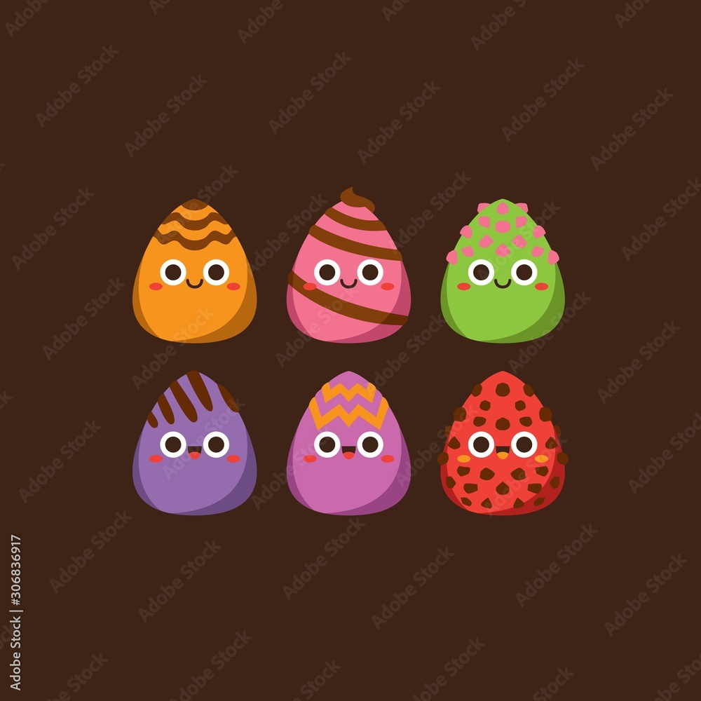 Cute pastel candies Flat Character ,Vector illustration of different