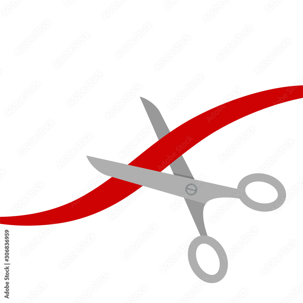 Scissors cut the red ribbon. Isolated. Flat design style. Stock vector illustration Scissors cut the red ribbon. Isolated. Flat design style. Stock vector illustration