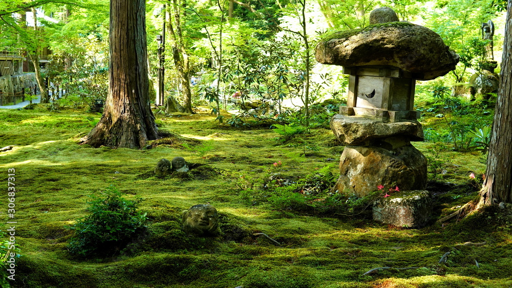 Stone lantern in Japanese moss garden in Sanzenin Temple at Ohara. Stone lantern in Japanese moss garden in Sanzenin Temple at Ohara.