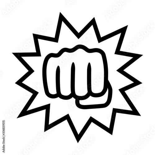 Powerful punch with impact or knockout line art vector icon for fighting apps and websites