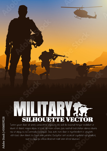 Military vector illustration, Army background, soldiers silhouettes.	