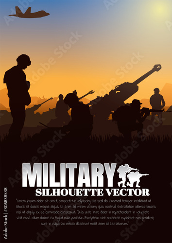 Military vector illustration, Army background, soldiers silhouettes.	
