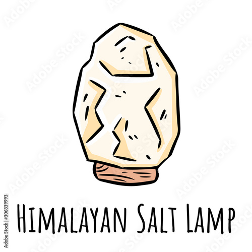 Himalayan white salt lamp doodle. Linear modern indigenous monogram with salt crystal. Relax concept symbol