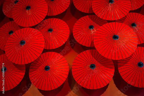 Red umbrellas capture an interesting display of Red patterns.