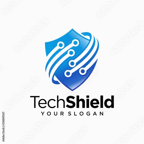 Digital Shield Tech Logo Design Template Stock Vector