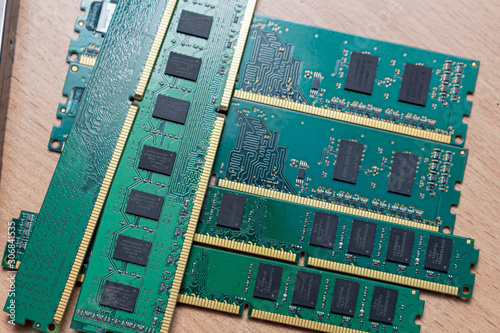 Pack of ddr dimm memory on the table in a service photo