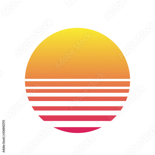 Isolated sunset gradient on white background. Vector illustration of sun in retro 80s and 90s style © Oleksiy