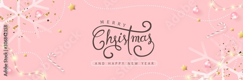 Merry Christmas and Happy New Year background banner.Merry Christmas vector text Calligraphic Lettering Vector illustration.