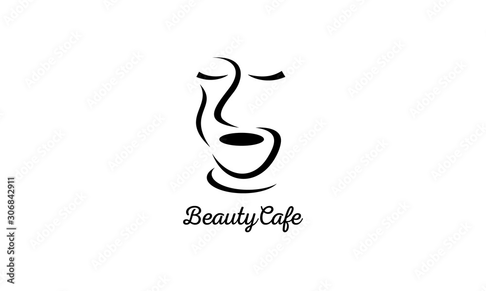 coffee cup with face silhouette logo design concept