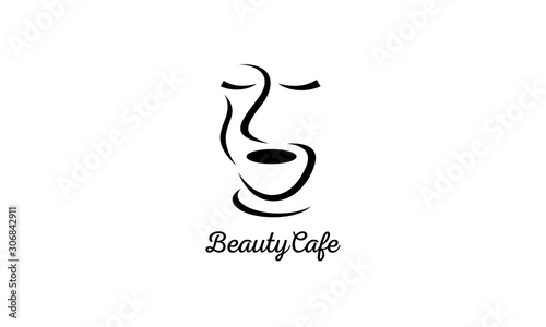 coffee cup with face silhouette logo design concept