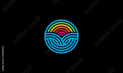 Blue Creative Circular Circle of Sun Rainbow Farm Field Summer Agriculture Logo Design photo