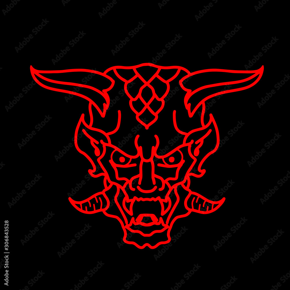 Fototapeta premium Oni mask red solid icon isolated on black background