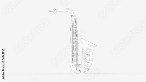 3d rendering of a saxophone isolated in studio background