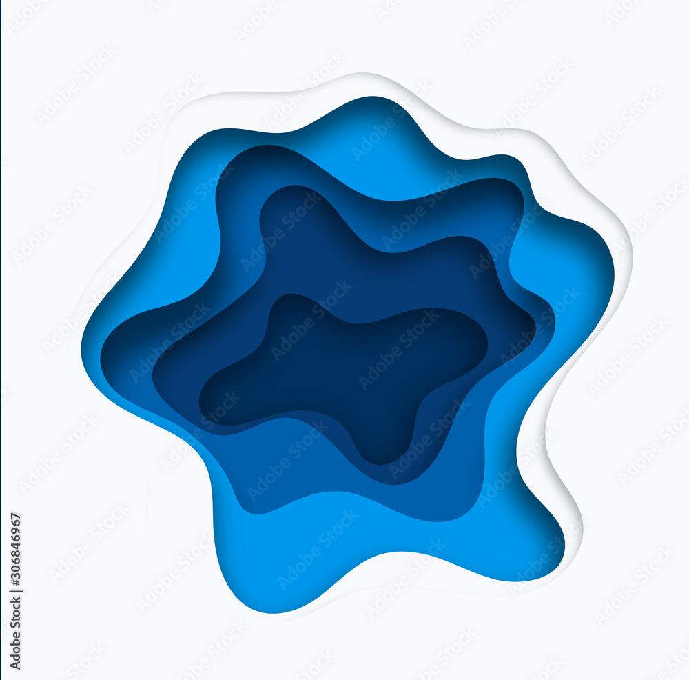 3D abstract blue wave background with paper cut shapes. Vector design ...