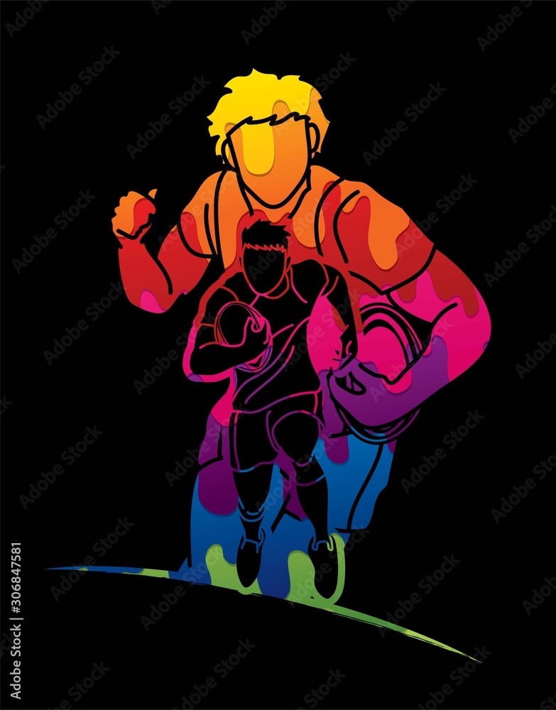 Rugby players action cartoon sport graphic vector