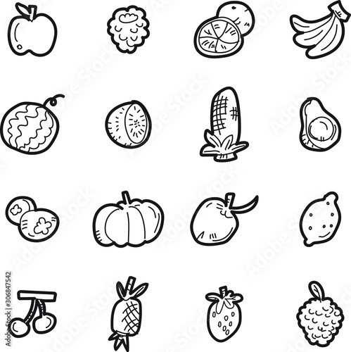 The doodle fruit icon set.